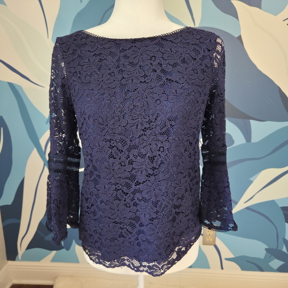 Laundry By Shelli Segal Blue Lace Blouse